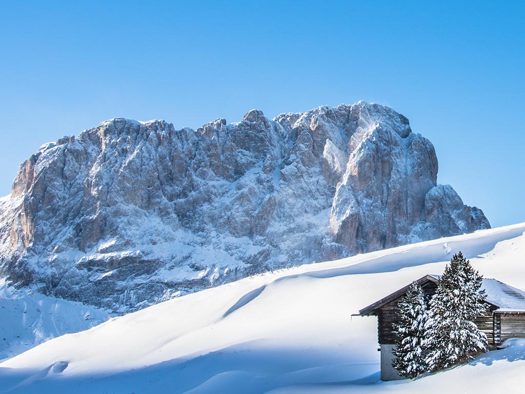 Skiing in February in the Dolomites, Italy