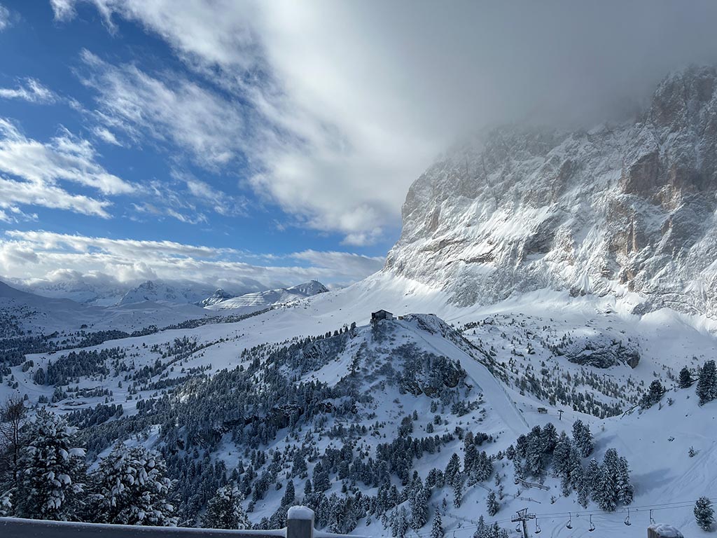 Panoramic view of the Sellaronda in winter