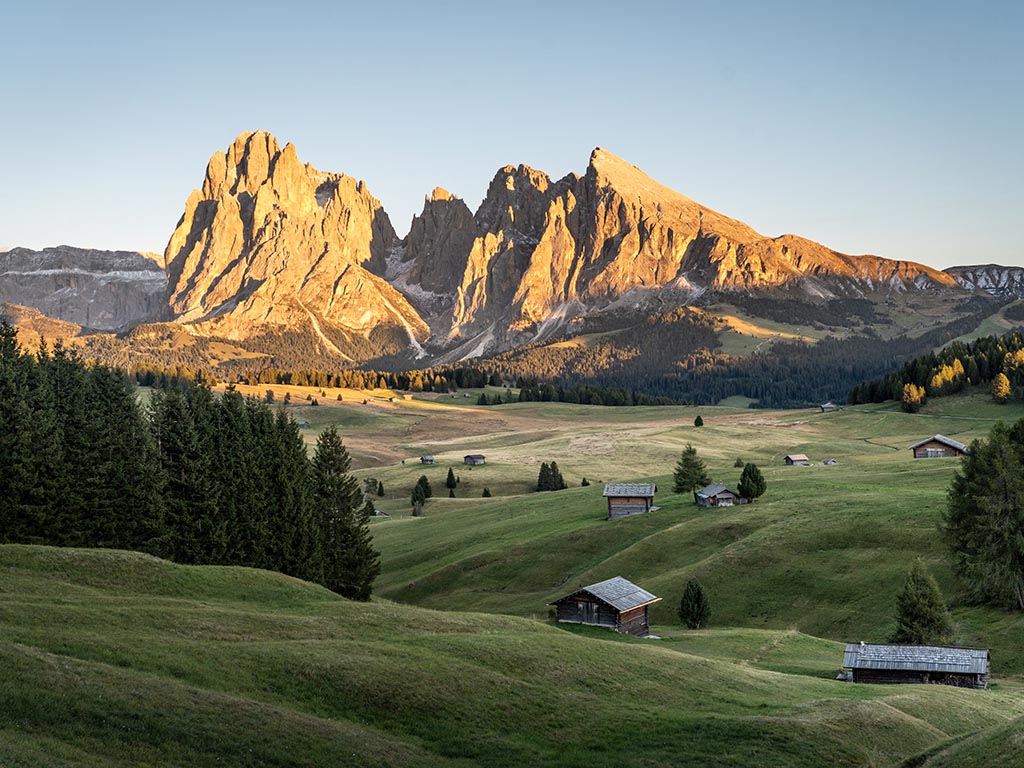Sassolungo and Sasso Piatto, alpine huts in summer