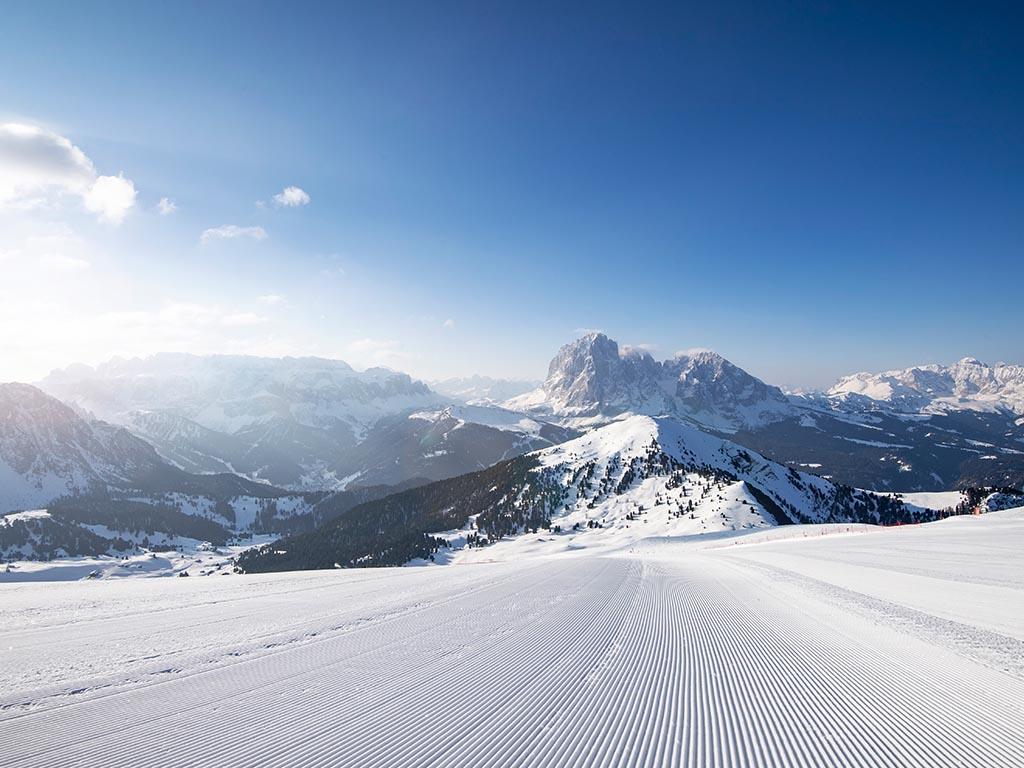 Skiing in March in Val Gardena, Dolomites