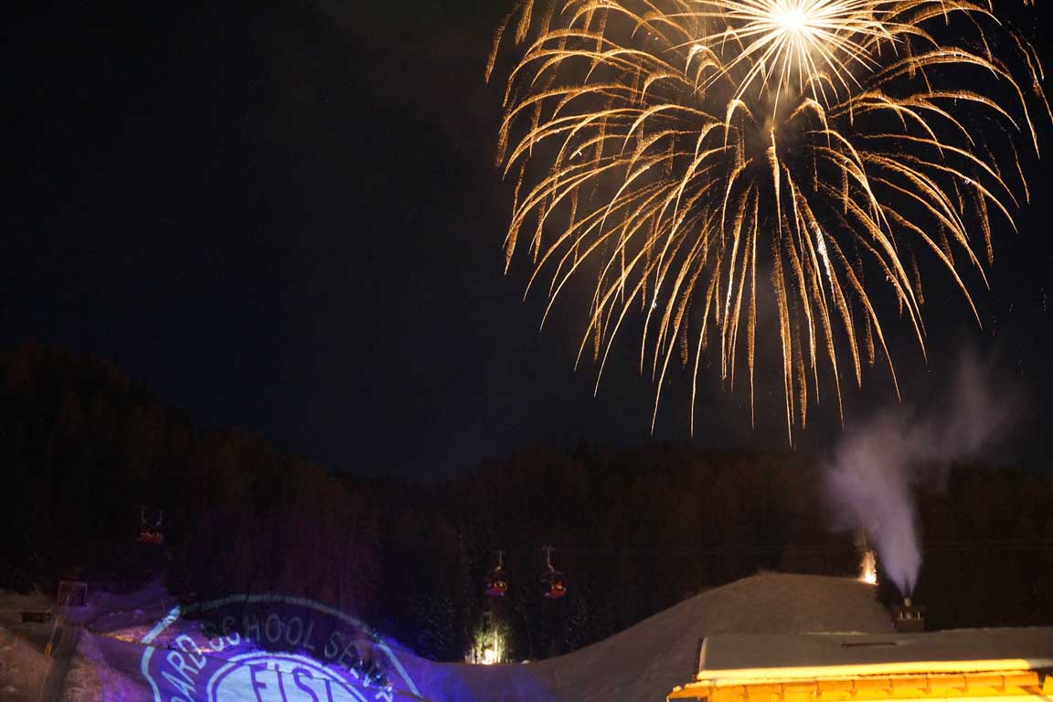New Year fireworks in Selva Val Gardena, Italy
