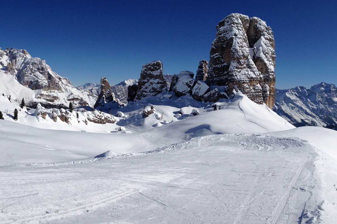 Cinque Torri near Cortina d'Ampezzo in winter