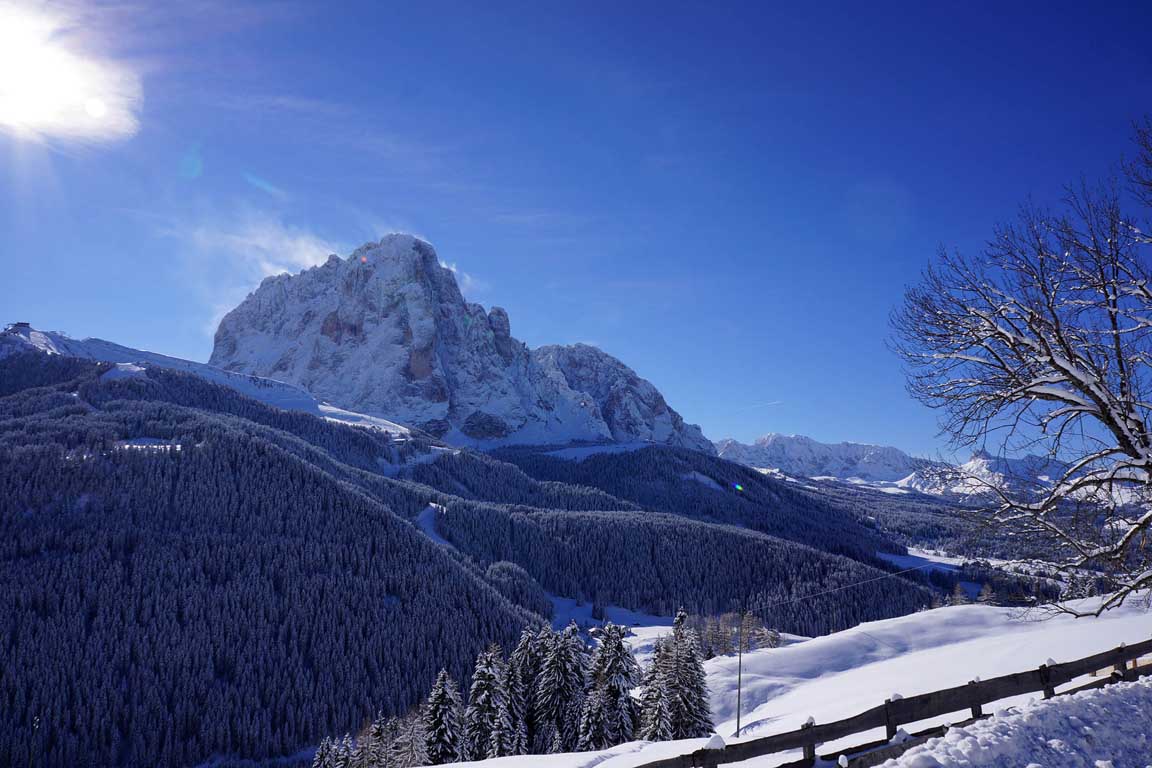 Skiing in Italy, Alps, Europe - Saslong downhill - Sassolungo in winter