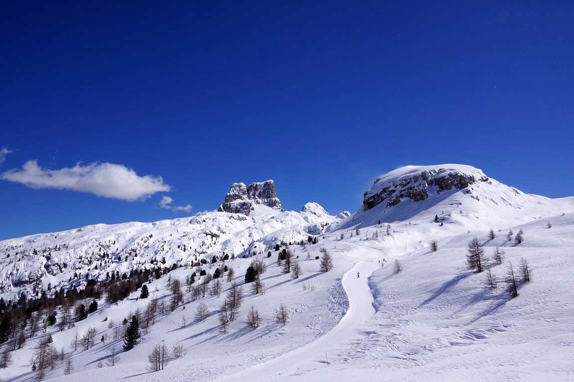 Ski slope Nuvolau near Falzarego and Cinque Torri