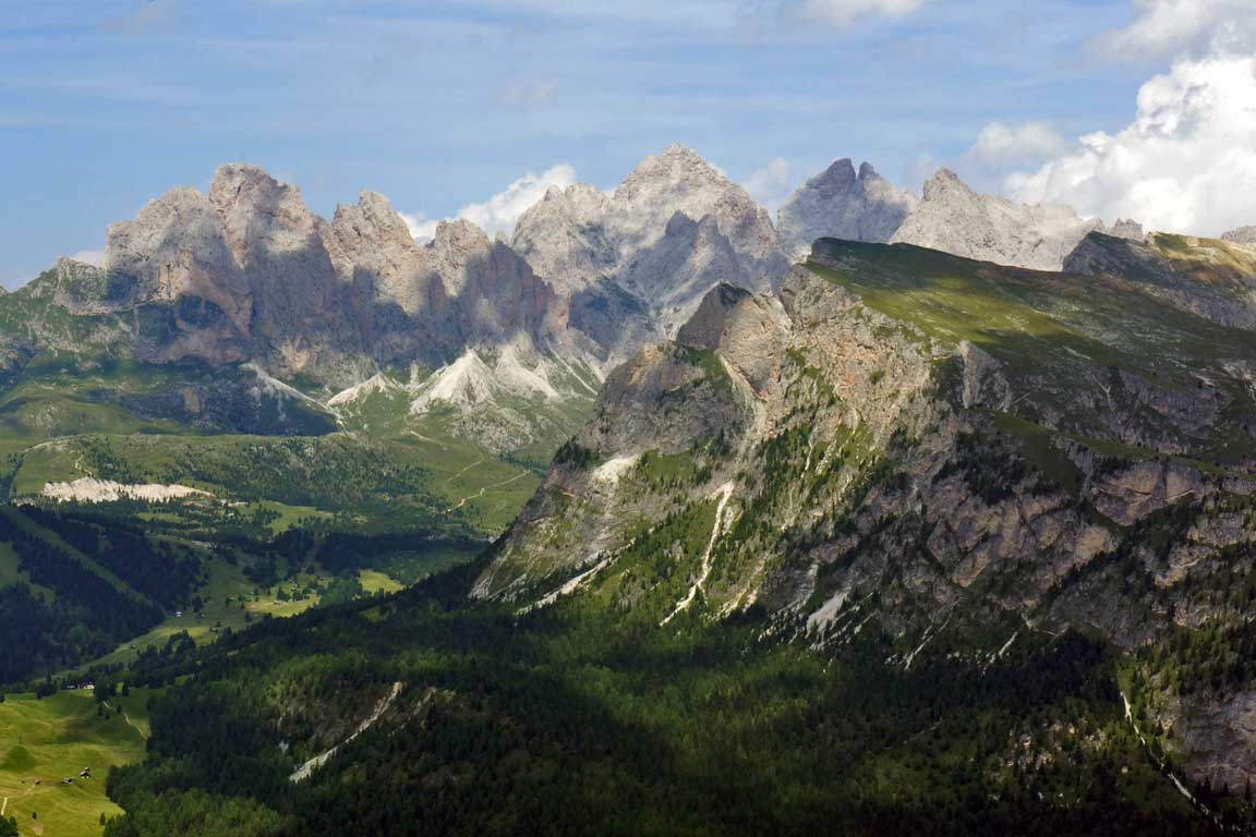 The Odle and Stevia mountains in summer