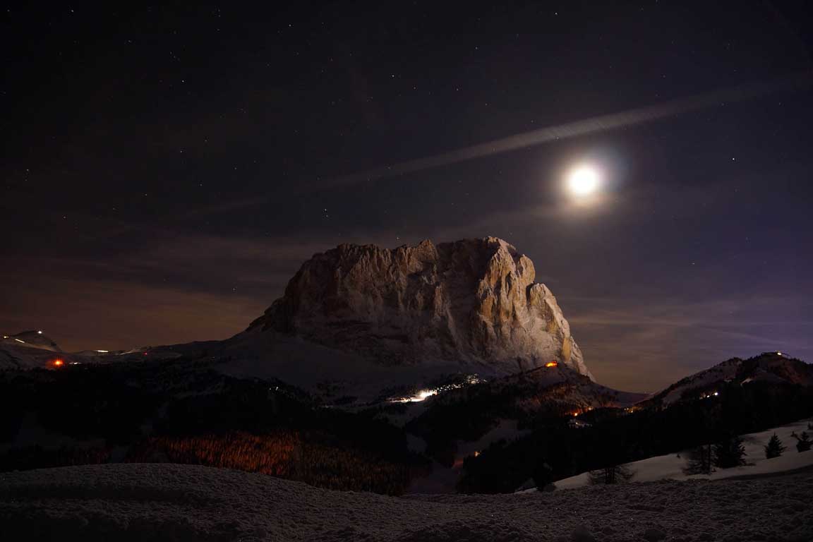 Sassolungo in Winter at Night